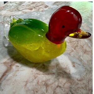 VINTAGE BLOWN GLASS LARGE GLASS MALLARD DUCK